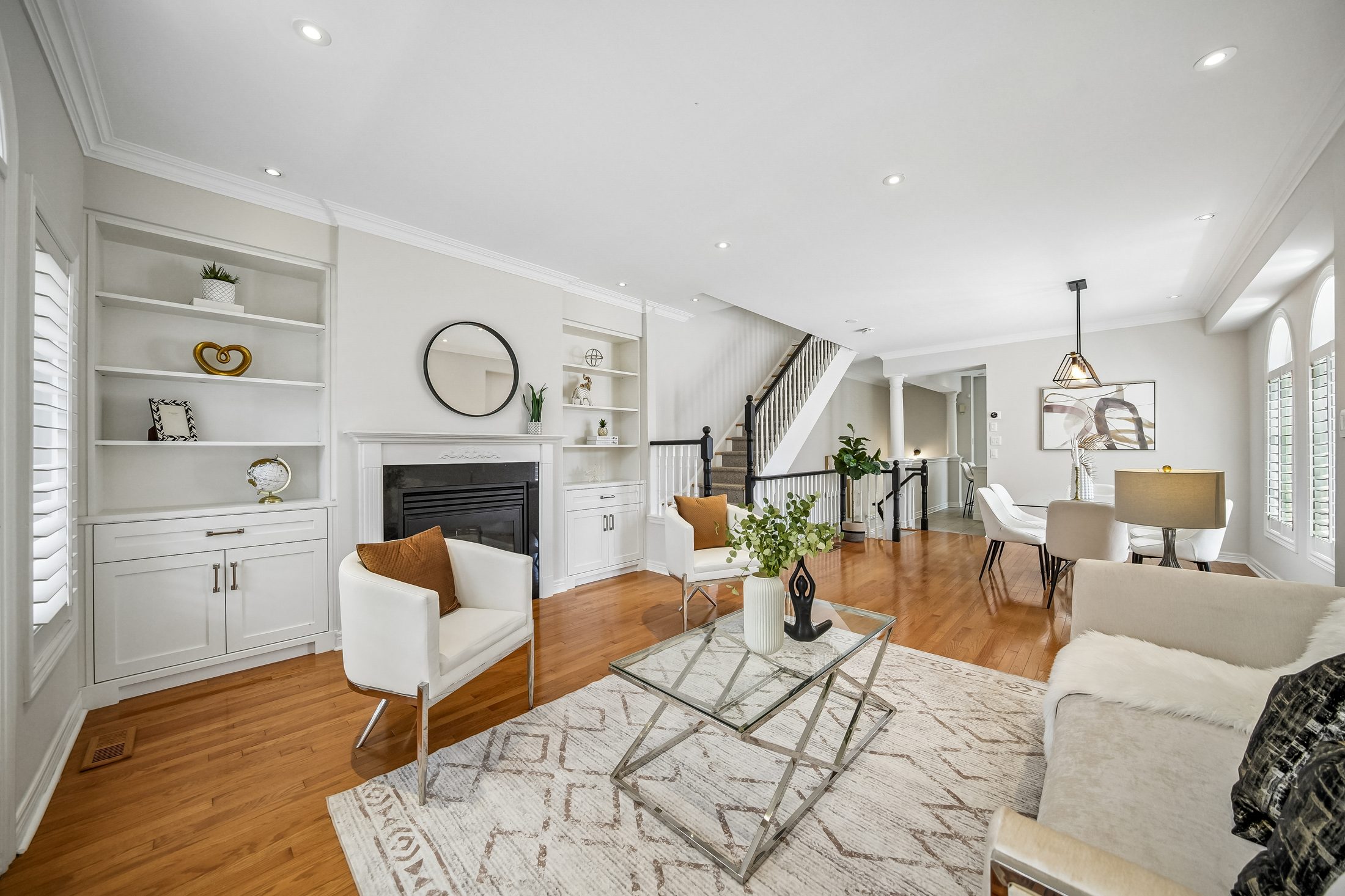 Living room with fireplace and built-ins