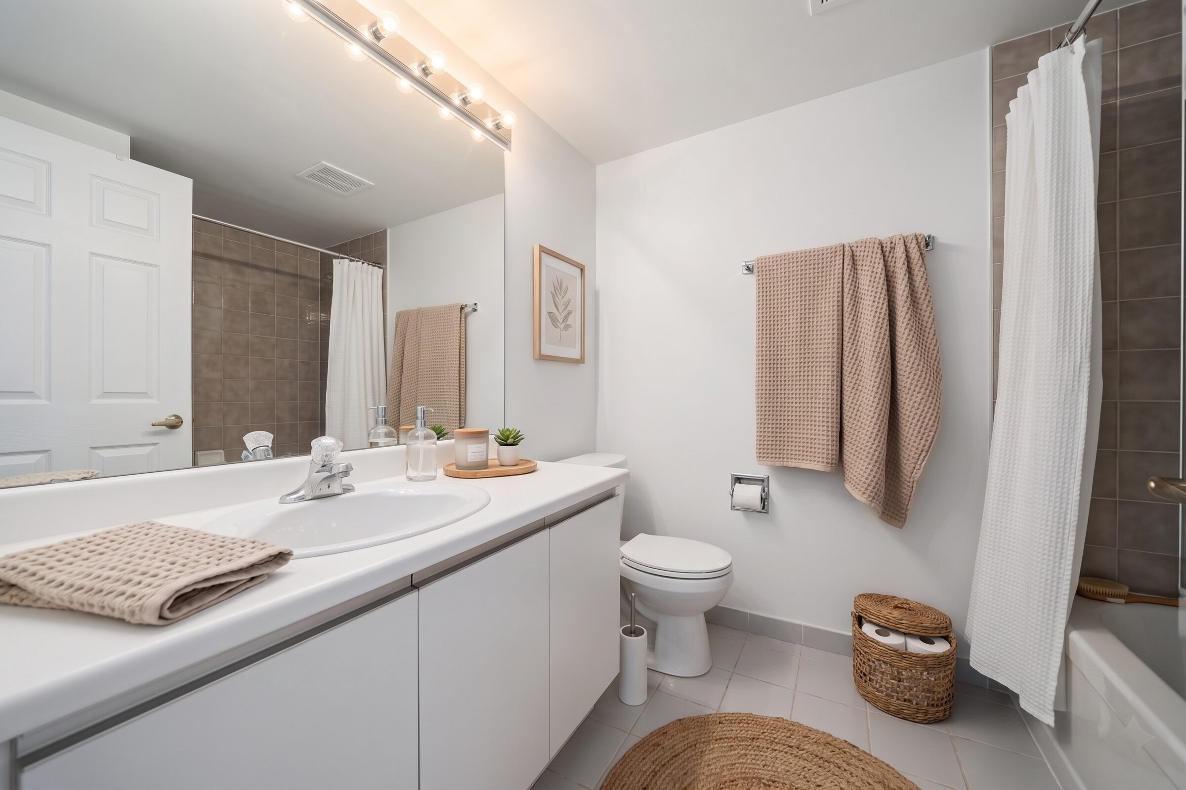Second full bathroom with tub, virtually staged