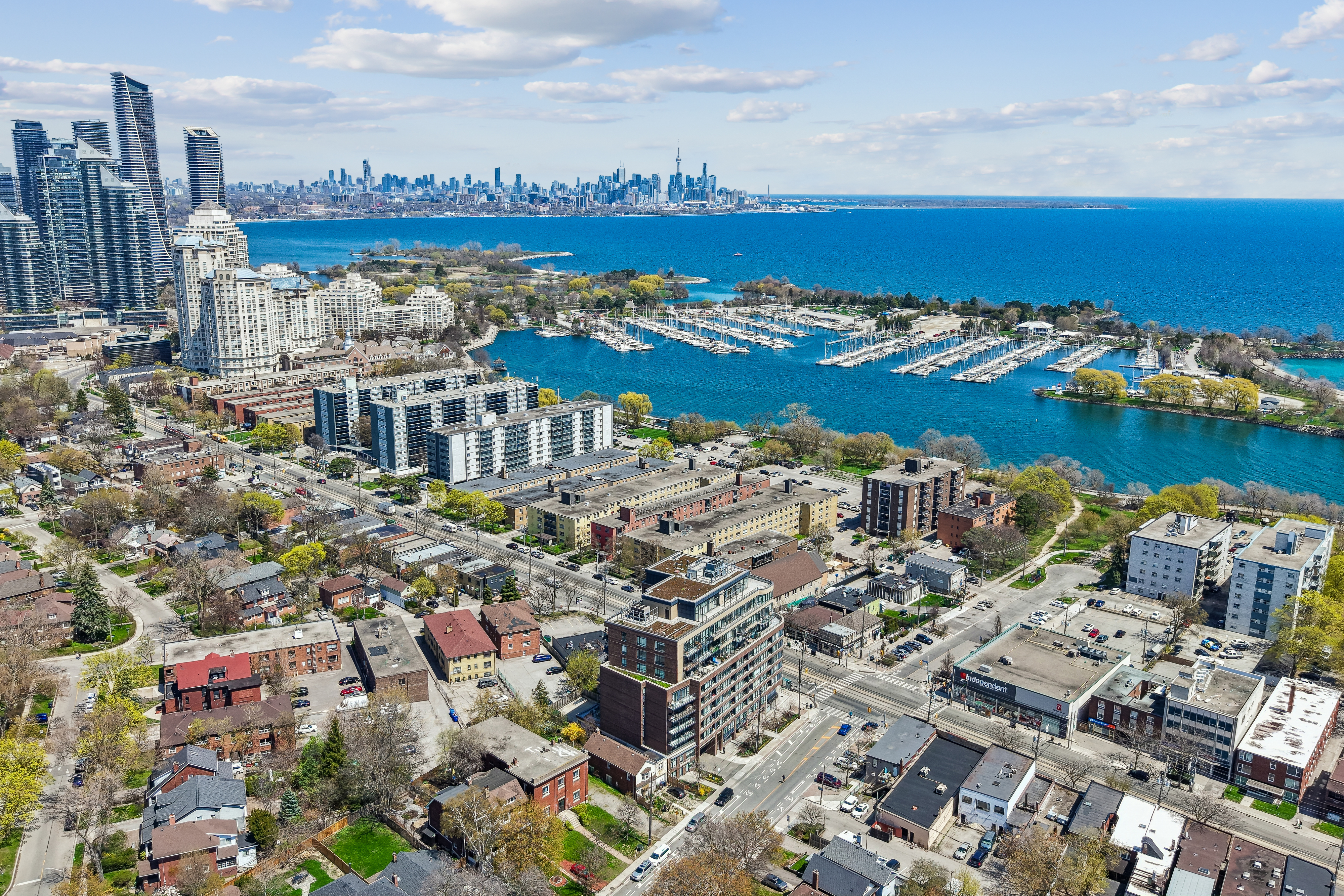 Aerial view of Mimico waterfront and Humber Bay