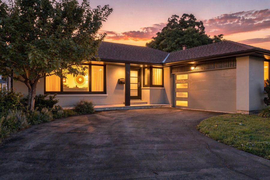The front of the house at twilight — 16 Oldham Road