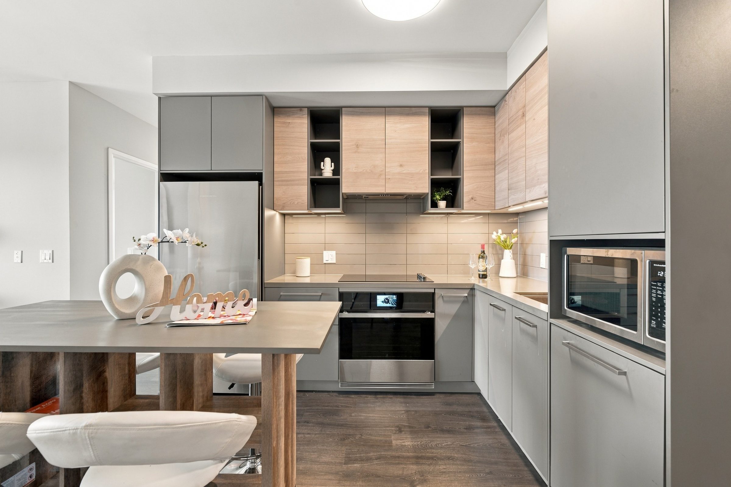 Kitchen with built-in oven and microwave at Suite 1902, 38 Gandhi Lane, Markham