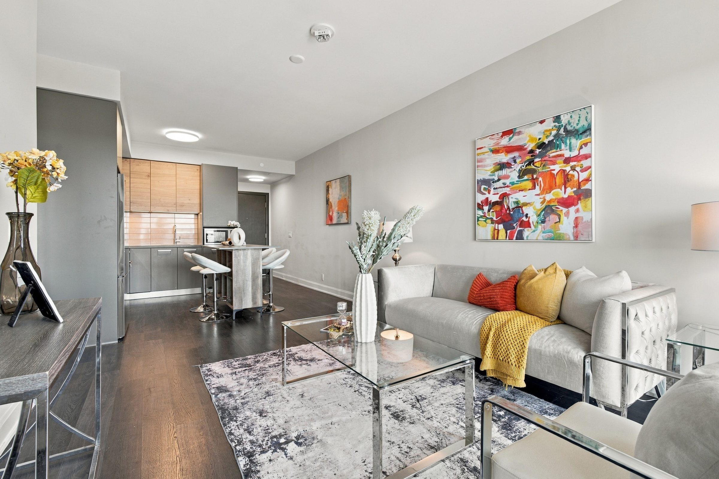 Living room looking back to the kitchen at Suite 1902, 38 Gandhi Lane, Markham