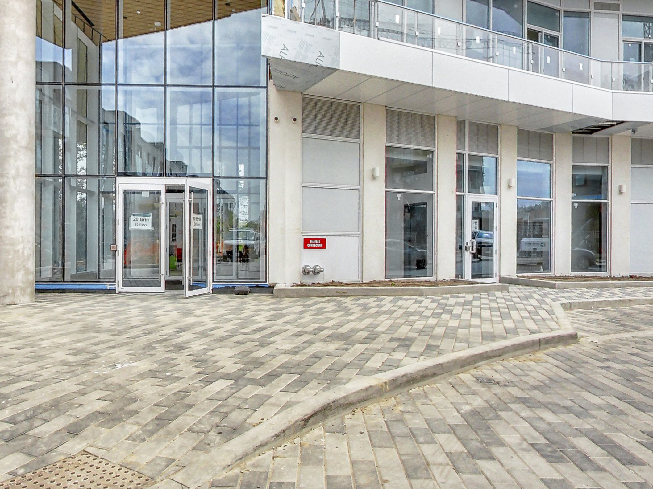 The 20 Brin Drive entrance and glass lobby