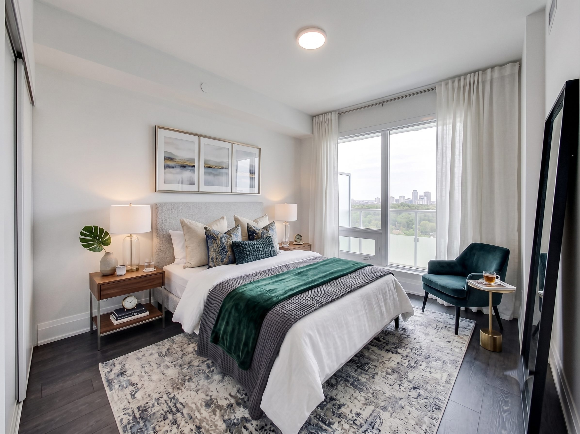 Bedroom styled with valley views (virtually staged)