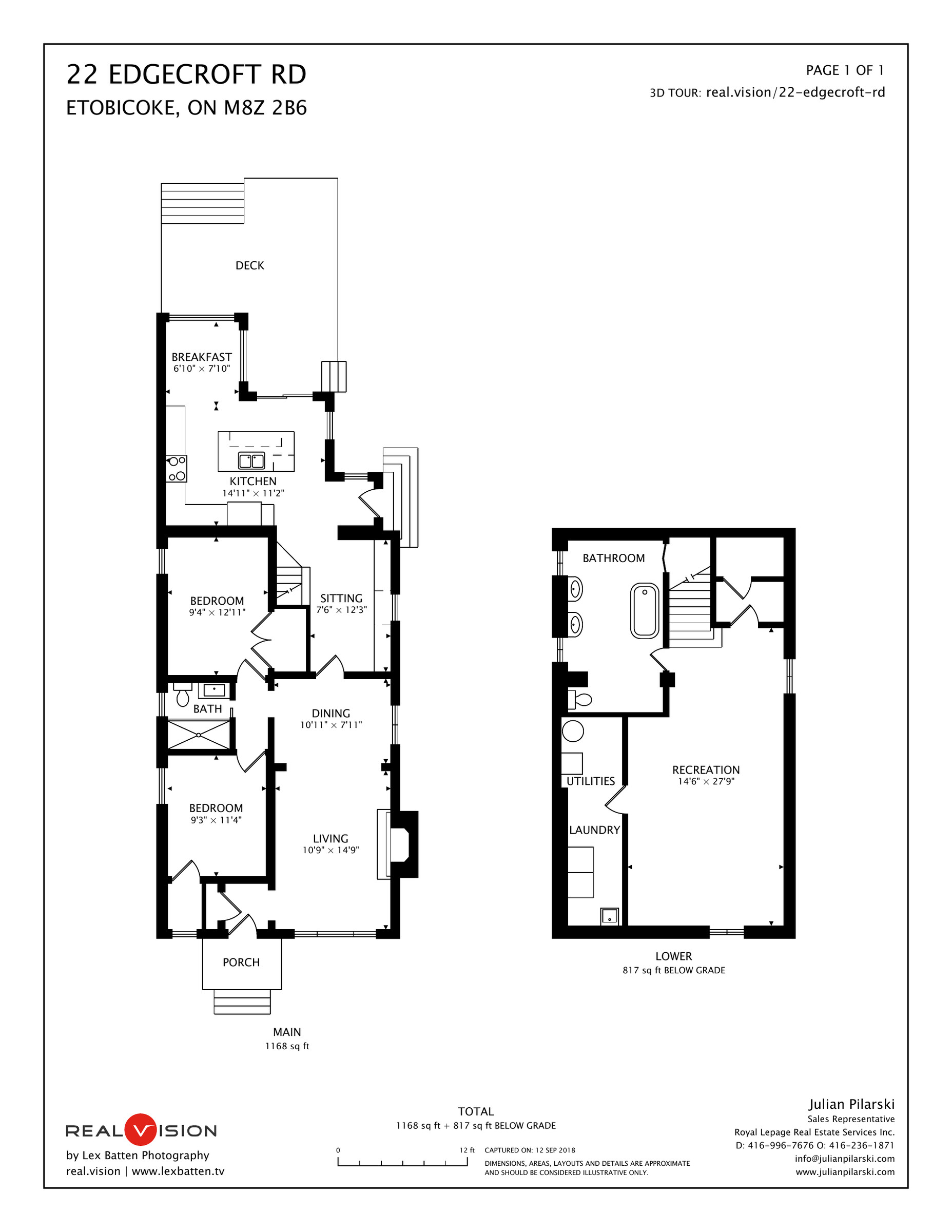 22 Edgecroft Road — main and lower level floor plan