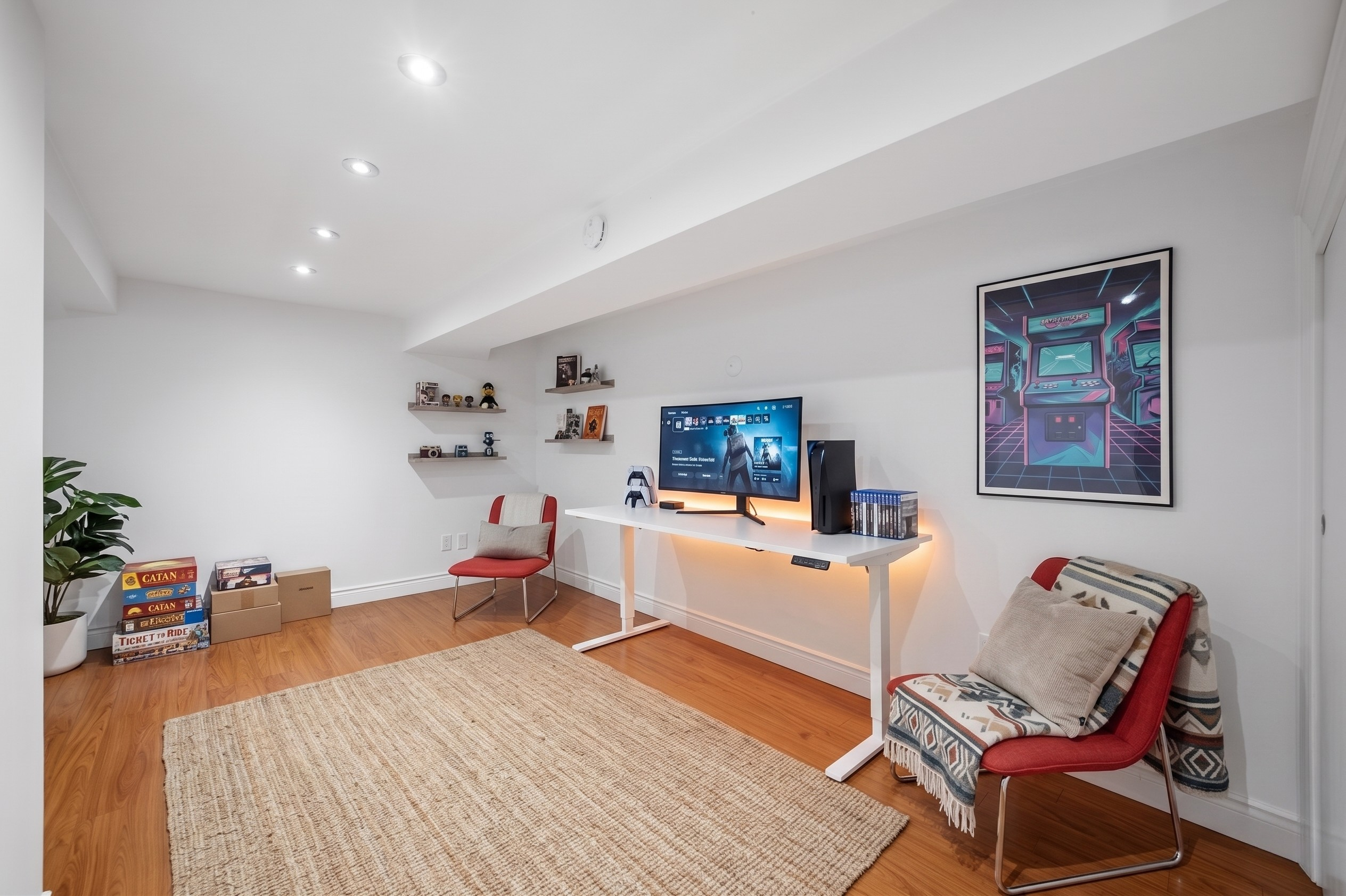 Staged lower-level rec room