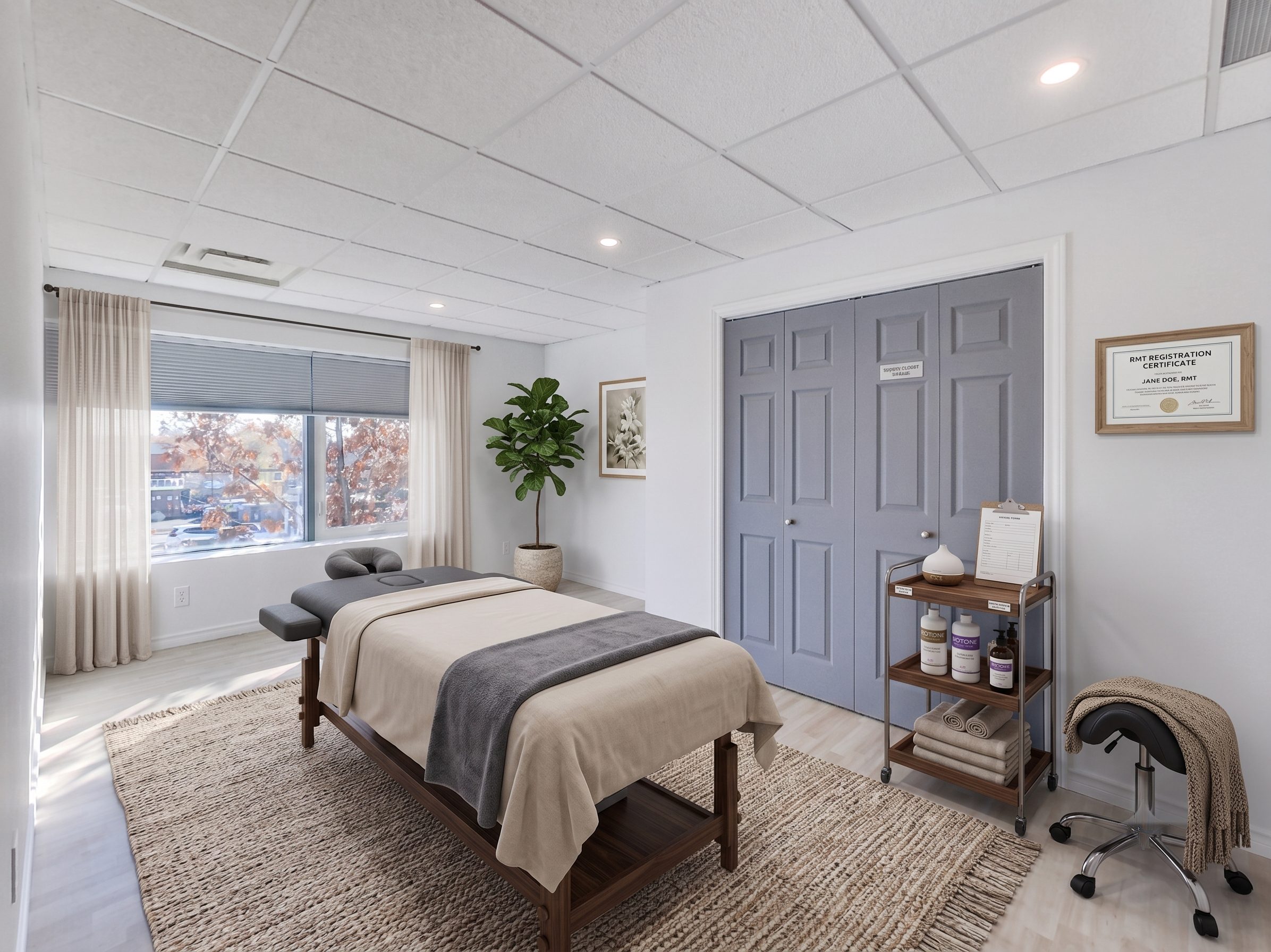 Wellness practice staged as a massage and treatment room