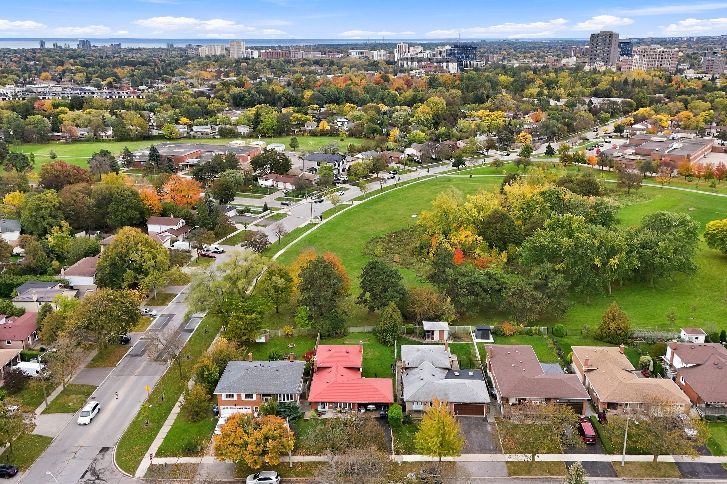 Aerial view of Mississauga Valleys parkland near 476 Michelle Row