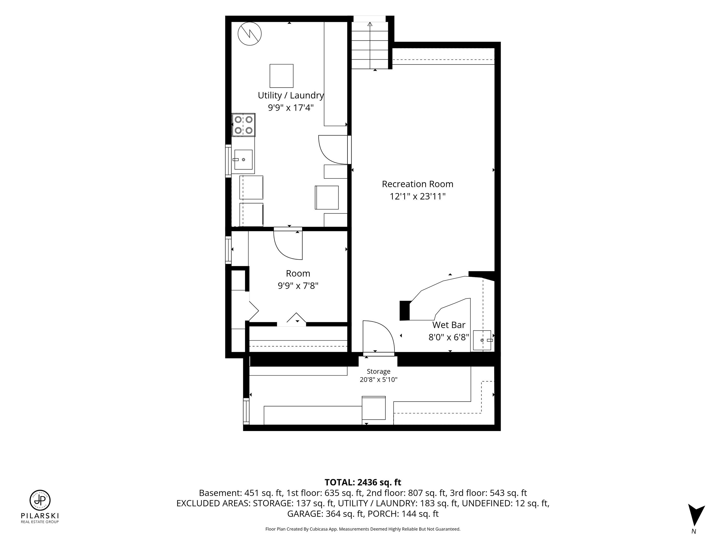 Lower level floor plan — recreation room, wet bar, laundry and kitchenette — 476 Michelle Row