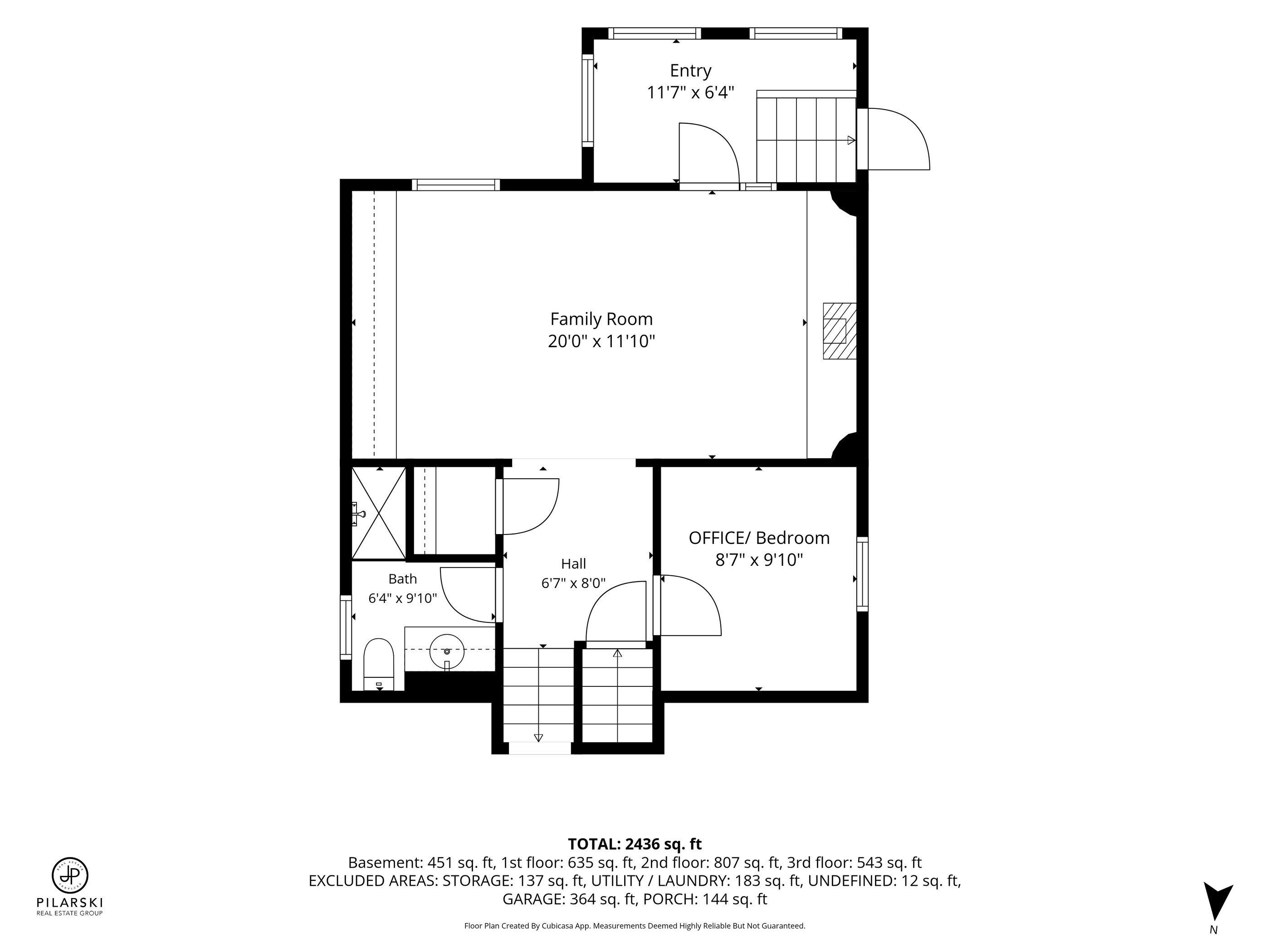 Family room level floor plan — family room, office or bedroom, bathroom and rear entry — 476 Michelle Row