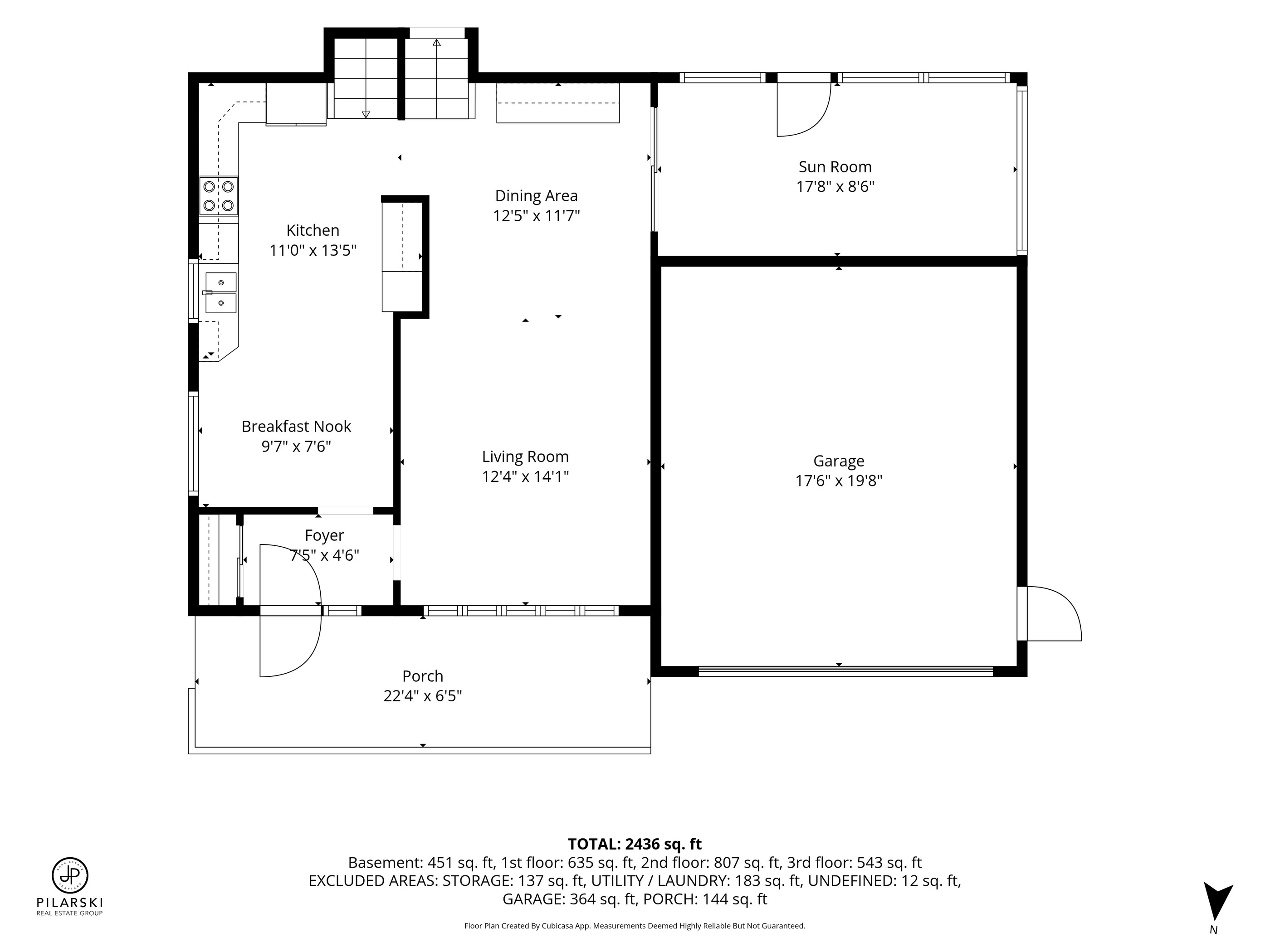 Main level floor plan — living, dining, kitchen, breakfast nook and sunroom — 476 Michelle Row