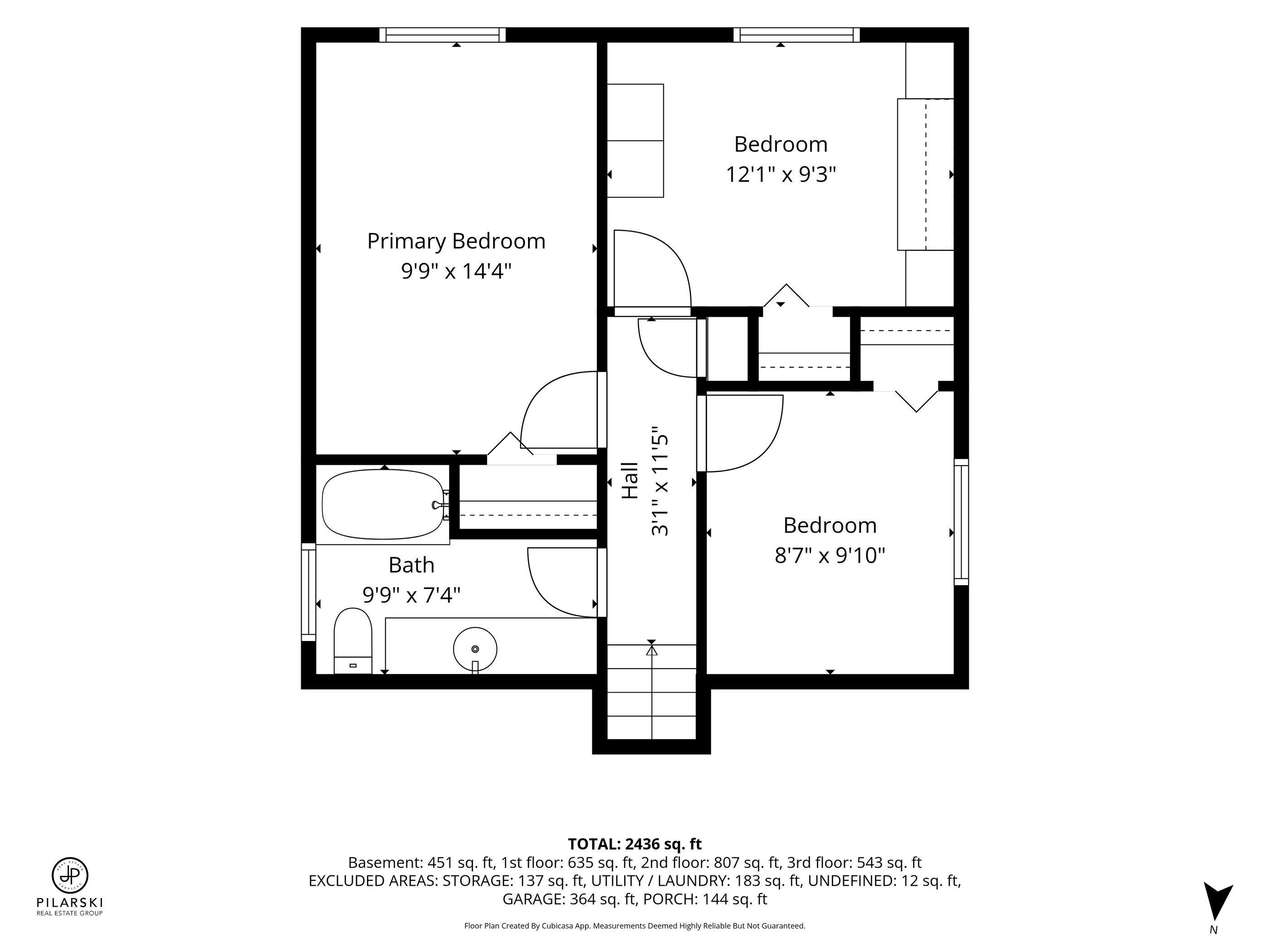 Upper level floor plan — three bedrooms and bathroom — 476 Michelle Row