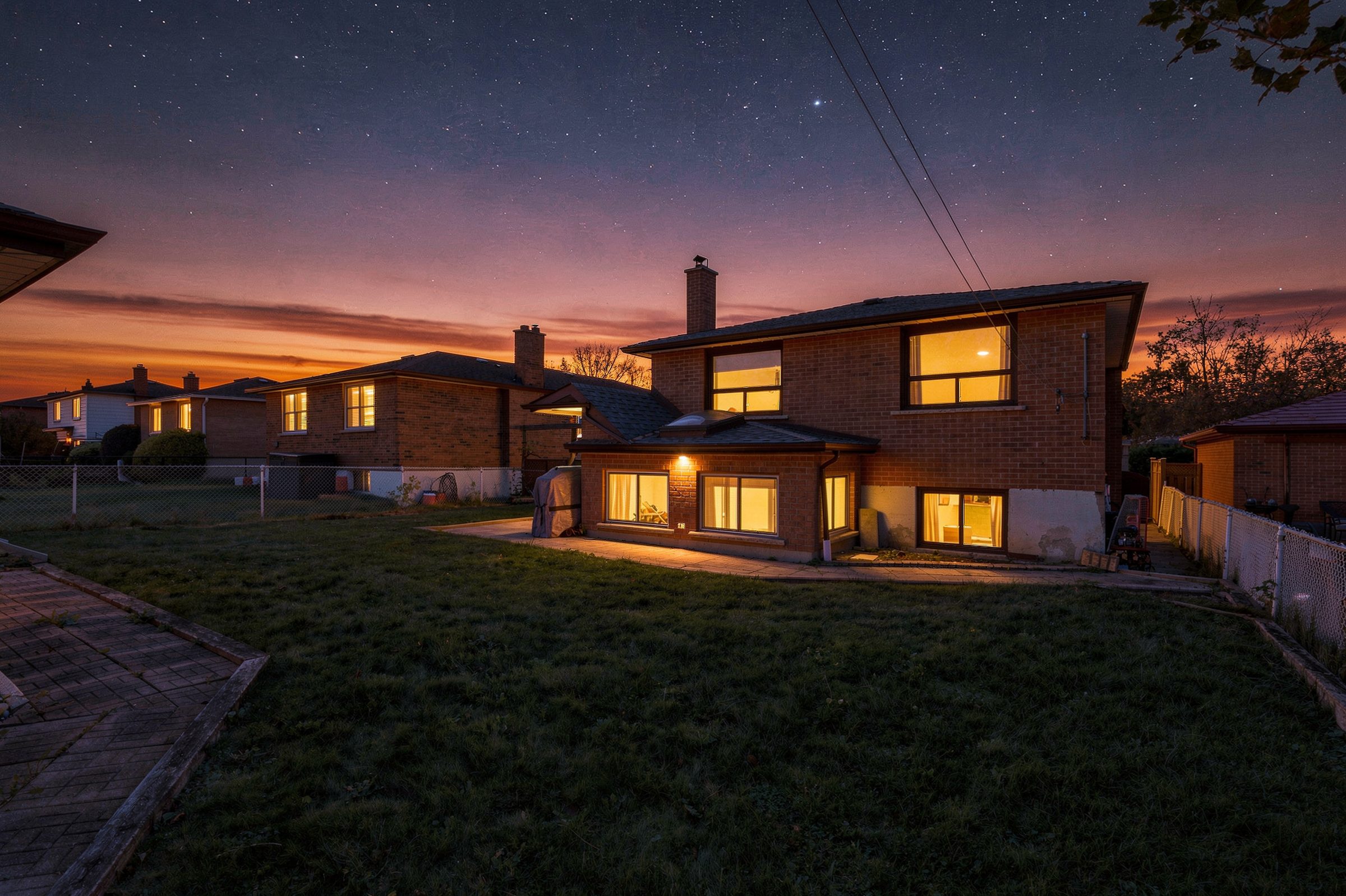 Rear of 476 Michelle Row, Mississauga at twilight