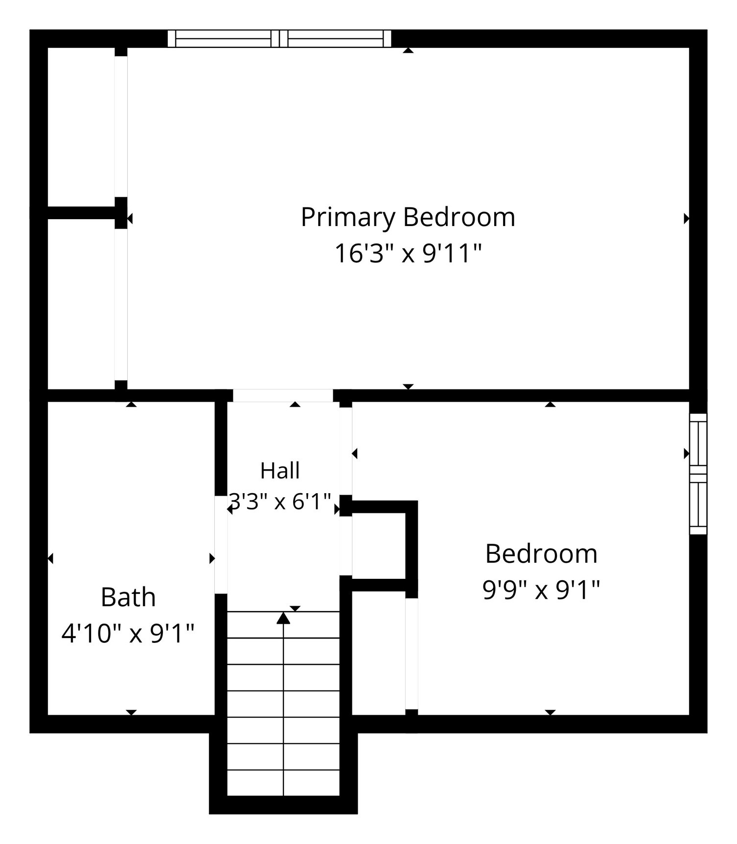 Upper-level floor plan of 7179 Delmonte Crescent: primary bedroom, second bedroom and bath