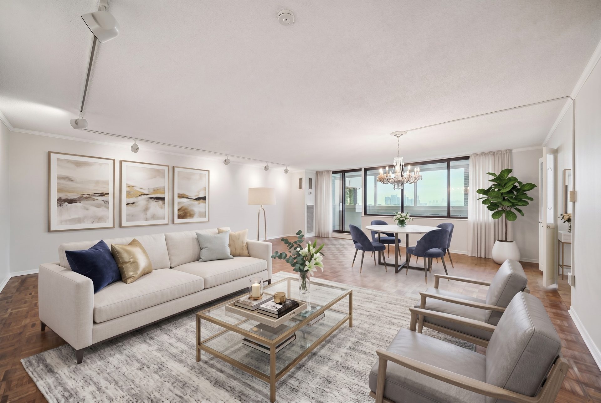 Bright open living and dining area