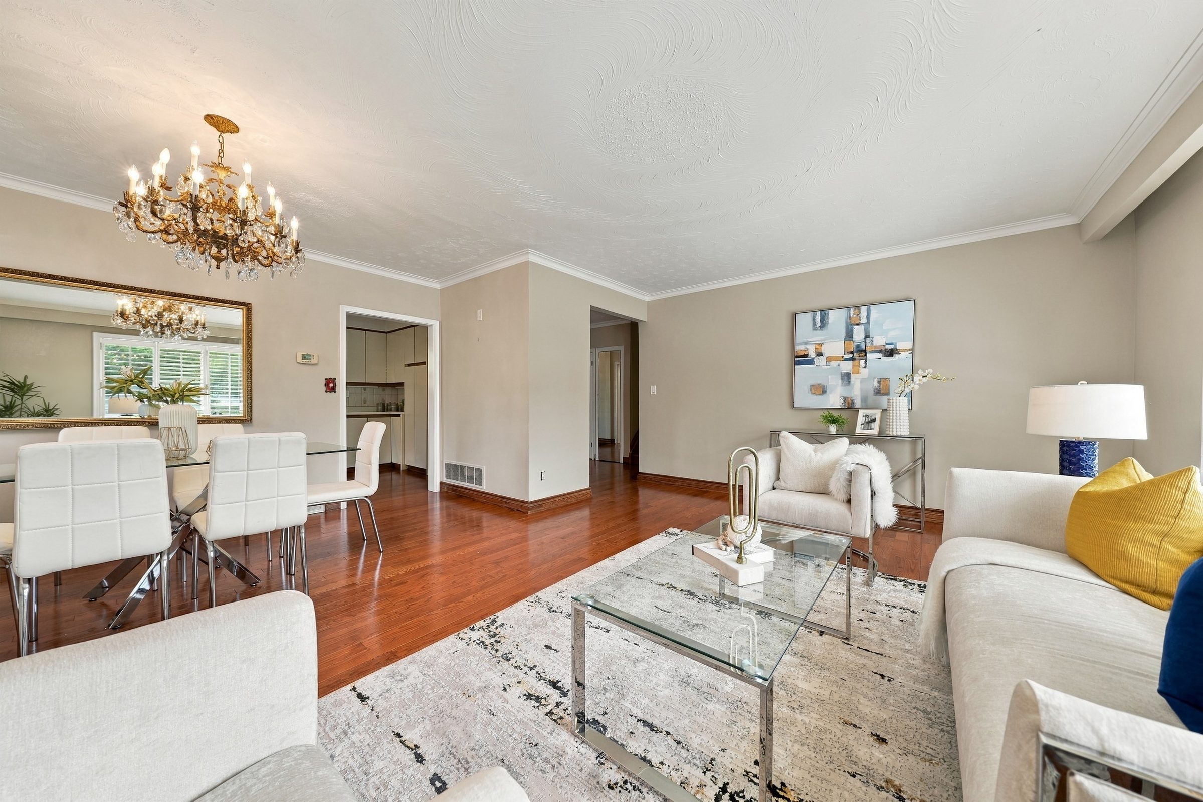Living and dining rooms open to one another