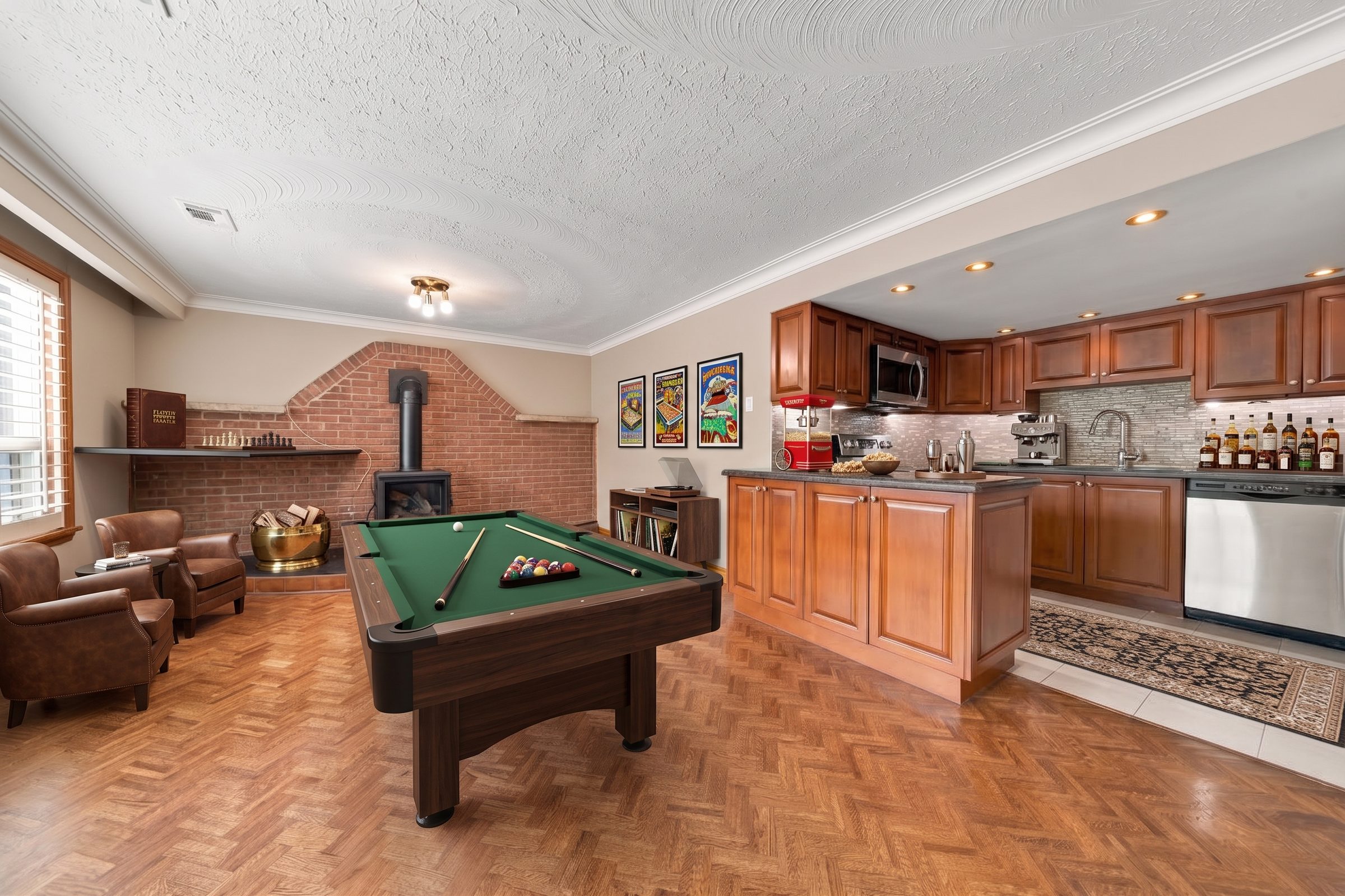 Lower-level recreation room — virtually staged
