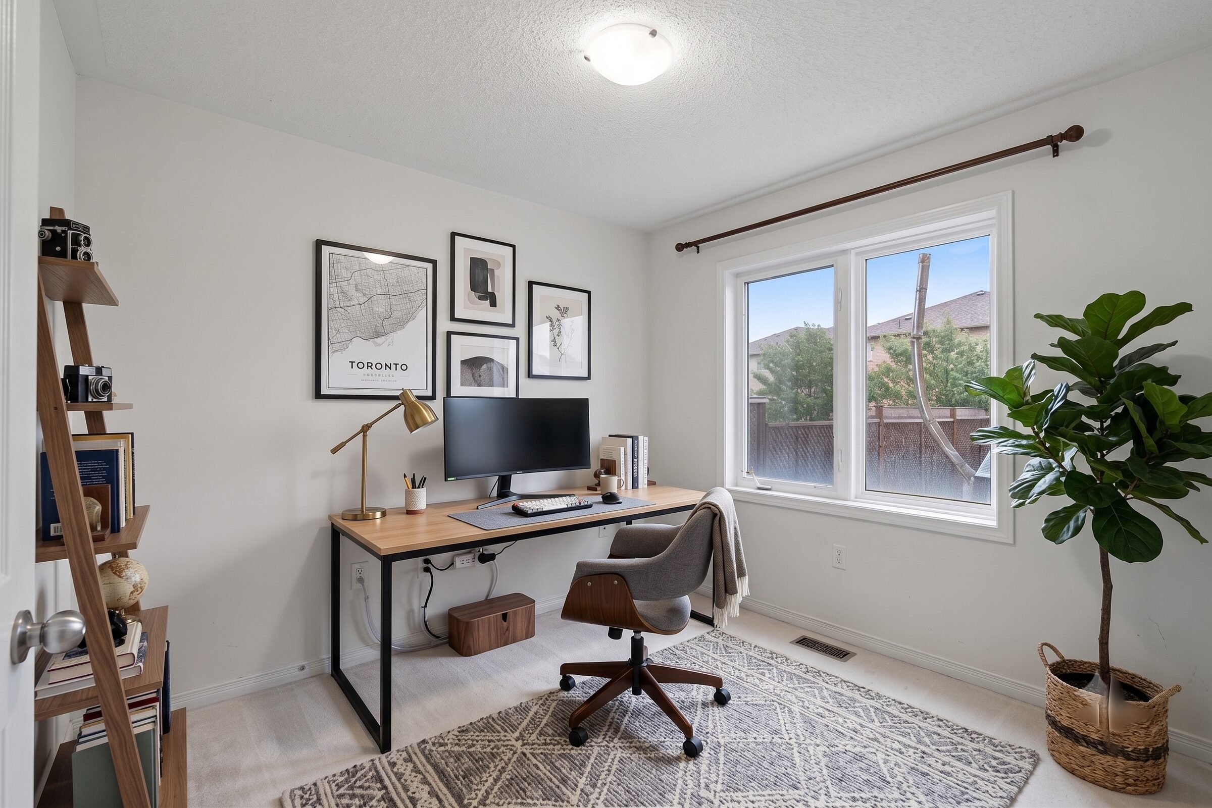 Main-floor bedroom, styled as a home office