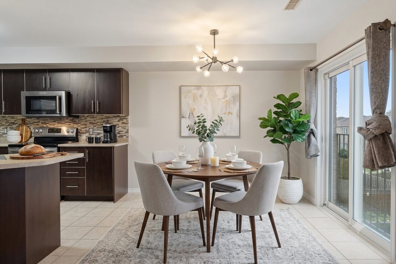 Dining area with walk-out to the deck