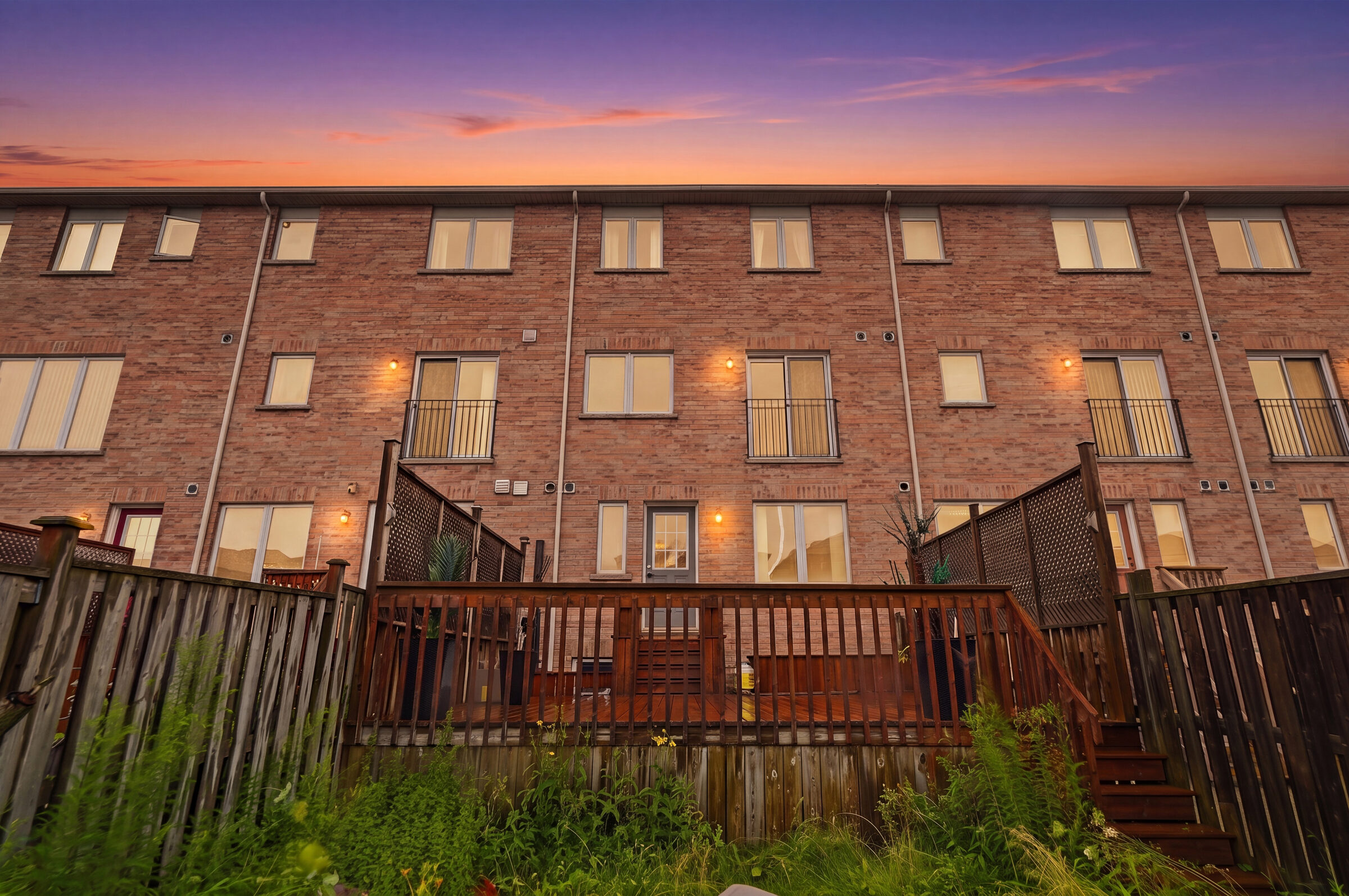 Rear exterior at twilight